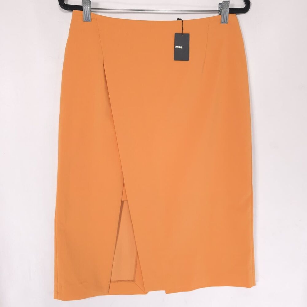 MAJE Womens New Skirt T40 MEDIUM Wrap Pencil‎ Midi Skirt Orange MFPJU00966